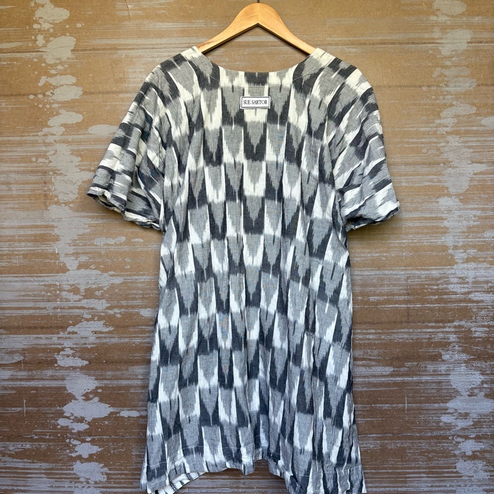 Sue Sartor Ikat Mini Dress Boho Preppy Casual Classic Neutral Beachy Womens OS